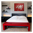 Tte de lit en Frne et banc de lit laqu rouge